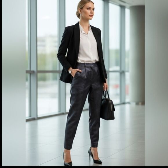 Black Pinstripe Women's Pants - Picture 2 of 13